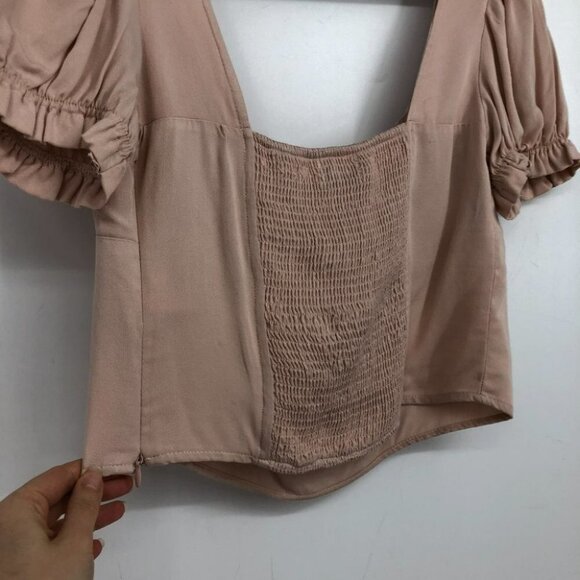 NWT Urban Outfitters UO Cassia Puff sleeve crop top shirred back in Rose Pink Md - Picture 7 of 16